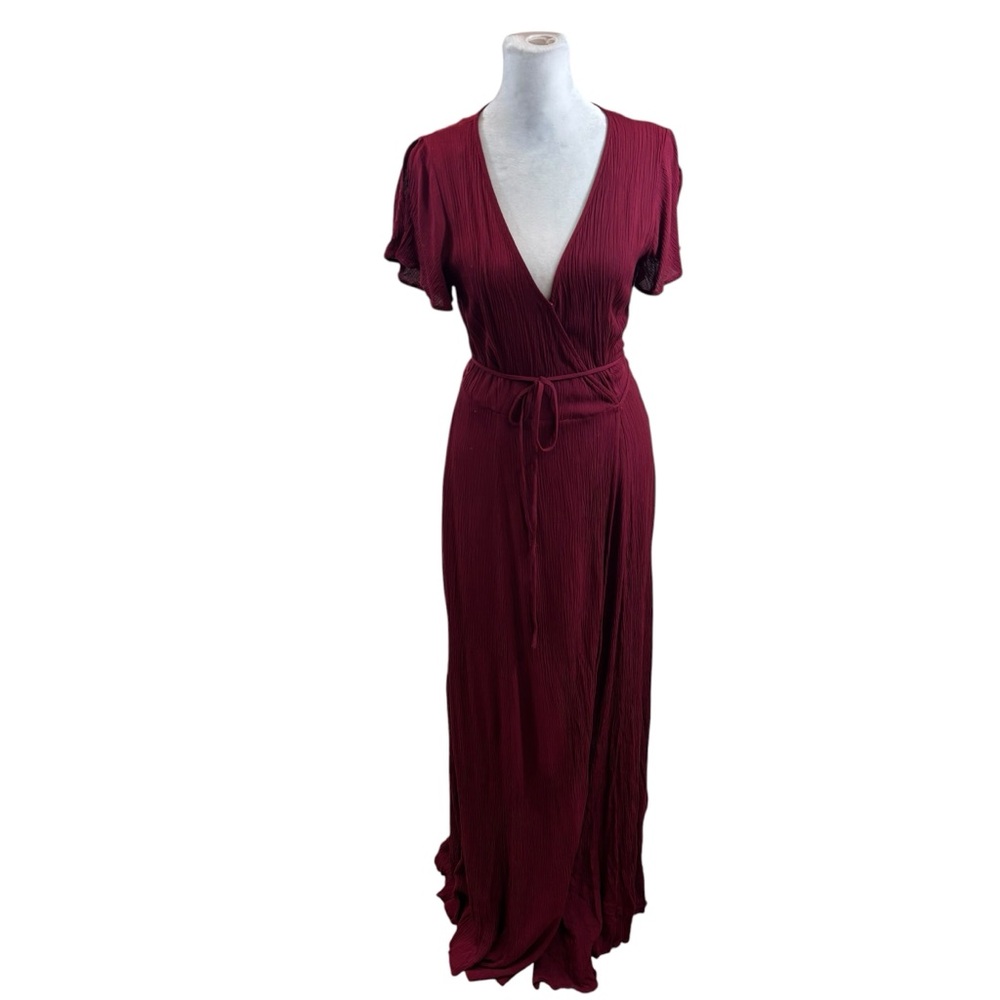 Ladies Lulu’s Evolve Burgundy Wrap Maxi Dress Size Small - Picture 4 of 12